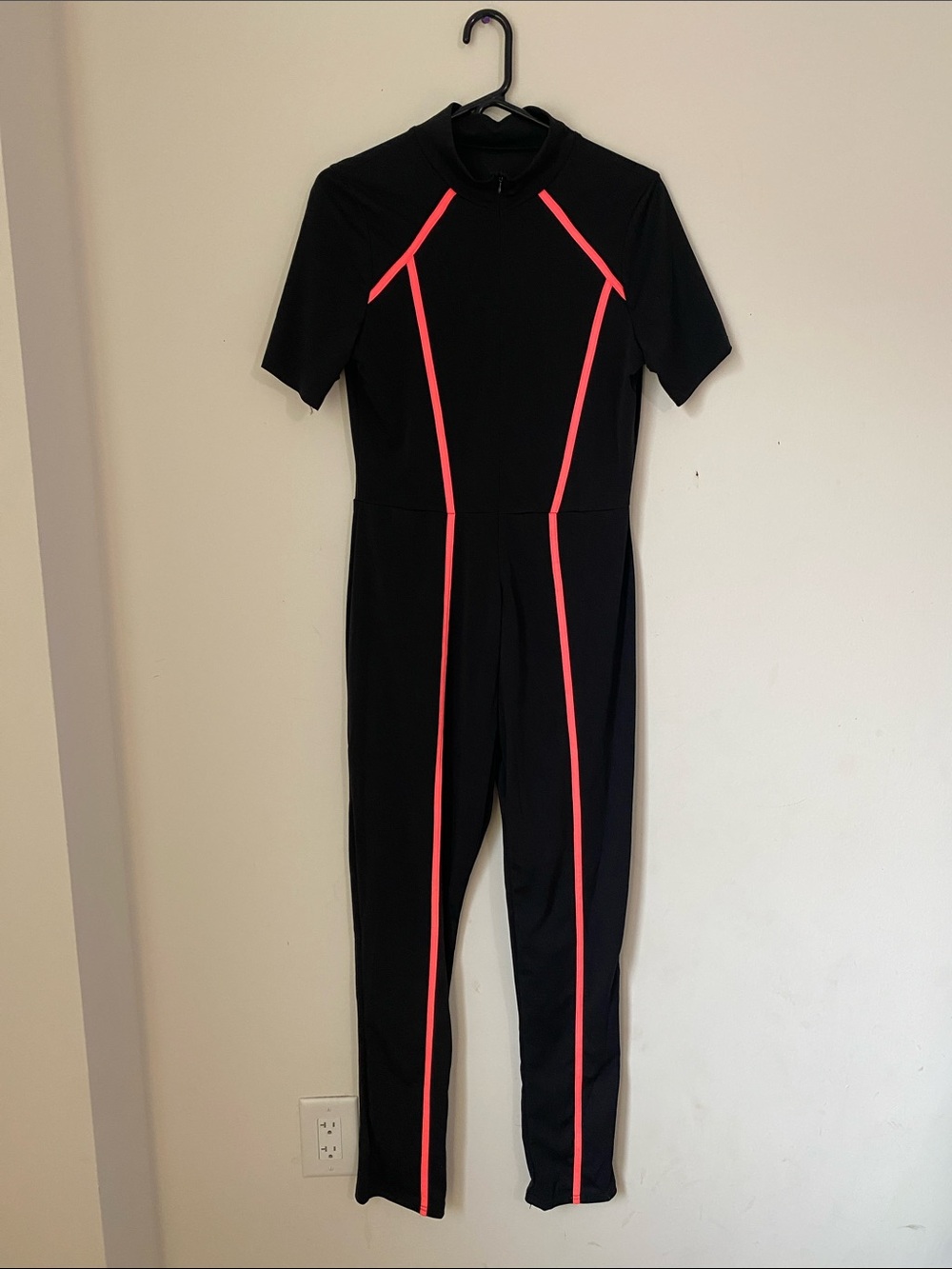 Black Jumpsuit with Neon Pink Trim - Women's Active One-Piece
